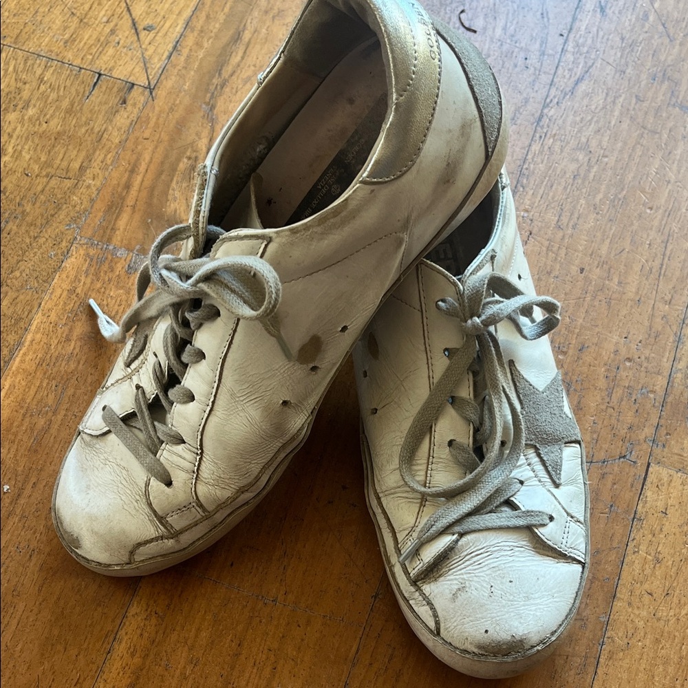 Golden Goose Superstar White and Gray Leather Sneakers